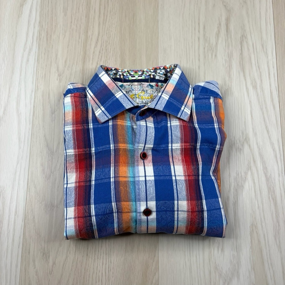 New Robert Graham Floral Embroidered Plaid Sport Shirt Alaska Men's Size Large